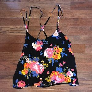 Black tank top with pink flowers